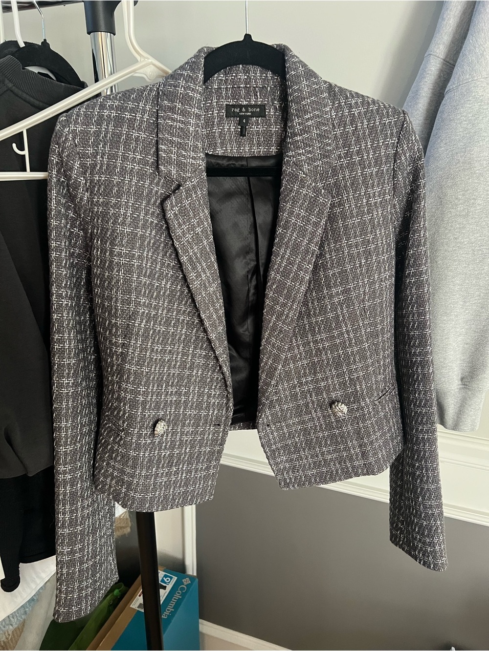 rag & bone Black and White Tweed Cropped Blazer
